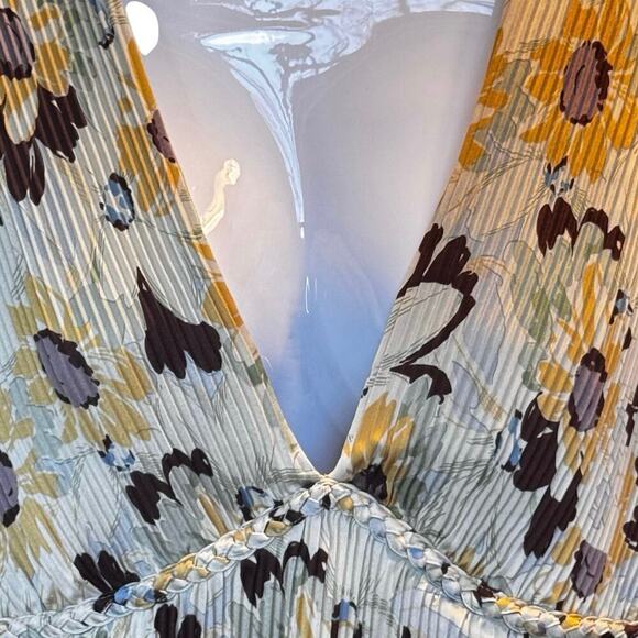 New Polo by Ralph Lauren Buttercup Satin Floral Plissé Pleated Midi Dress Sz 4 - Picture 4 of 13